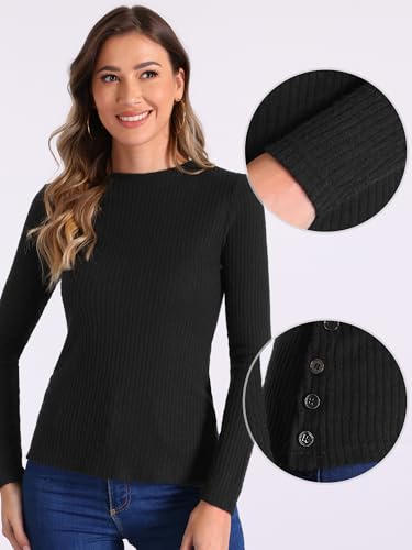 Image of Allegra K Basic Knit Sweater for Women's Stretch Long Sleeve Crew Neck Casual Sweater Tops