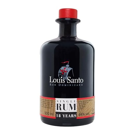Louis Santo - Premium Single Rum 18 Jahre | Bourbon Cask | Aus Zuckerrohrsaft | Doppelgold prämiert | Ideal als Geschenk | (44% Vol.) | 500ml