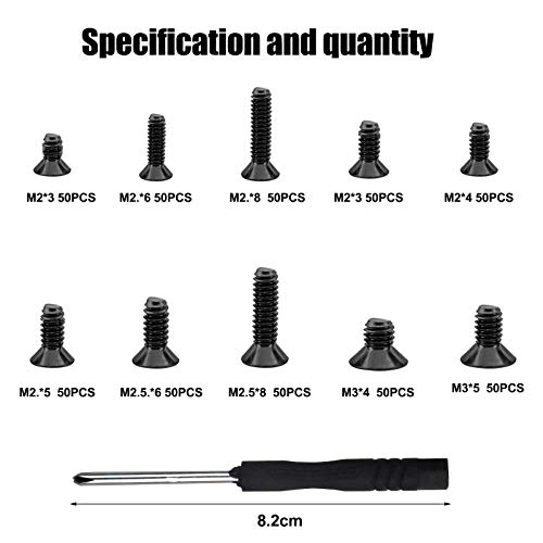 Schroevenset, 500 stuks, M2, M2,5, M3, PC schroeven, zwarte computerschroeven met schroevendraaier, mini… - Image 3