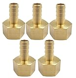 5Pcs 3/8'' Barb x 1/2'' NPT Female Brass Fitting Hose Barb Adapter,Brass Pipe Quick-Connect Fittings Female NPT Threaded End for Water Fuel Air