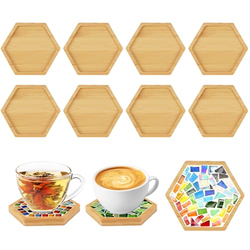 8 Stück Bambus-Mosaik-Untersetzer, Bambus Untersetzer, Mosaik Untersetzers, Leere Bodenschalen für Bastelarbeiten, Trinkbecher-Untersetzers, für Pflanzen, Trinkbecher
