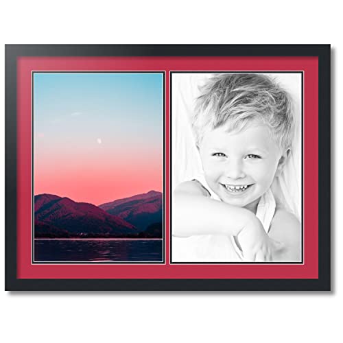 ArtToFrames Collage Photo Frame Double Mat with 2 - 13x19 Openings and Satin Black Frame