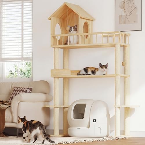 Homiflex Wood Cat Tower for Self-Cleaning Litter Box, 60.2