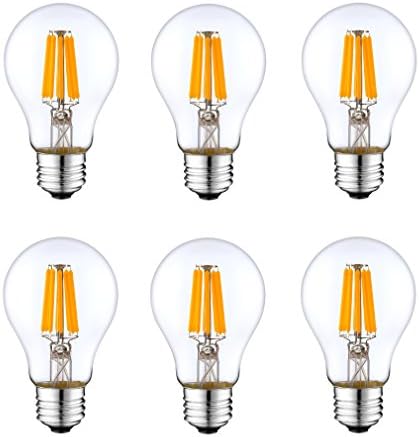 6 Pack DC 12V Pendant 2700k 6 Watt LED Edison Filament A19 A60 Light Bulb E26 E27 Medium Base Lamp DC 12 Volt Camping Camper Motor Home RV Engine Room Lighting (Warm White)