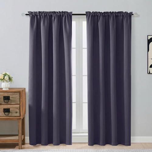 Image of Greyish Purple Blackout Curtains for Bedroom 72 Inch Length 2 Panels Set, Thermal Insulated Curtains for Living Room Nursery, Energy Saving Cortinas Blackout para Dormitorio, 2x40Wx72L