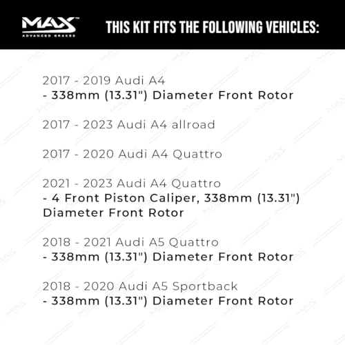 Image of Max Advanced Brakes Front Brake Kit Compatible With 2017-2020 2021 2022 2023 Q5 A4 allroad A5 Quattro Sportback Replacement Premium OE Disc Brake Rotors and Ceramic Brake Pads