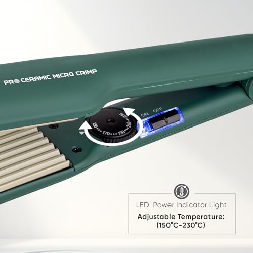 Image of VEGA PROFESSIONAL Pro Ceramic Micro Crimp Hair Crimper with Ultra Fast Heatup, 5 Temperature Settings, 60 Min Auto Switch Off for Salon, Professional Hair Crimper, Green (VPPMS-11)
