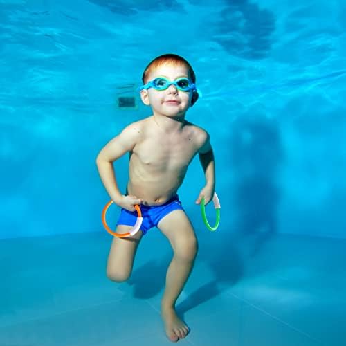 Icastny Swimming Pool Dive Toys, 21Pcs Underwater Diving Toys Set Includes 4 Pcs Dive Sticks for Kids, 4 Pcs Diving Rings, 4 Pcs Toypedo Bandits, 8 Marine Gemstones with Storage Bag for Kids