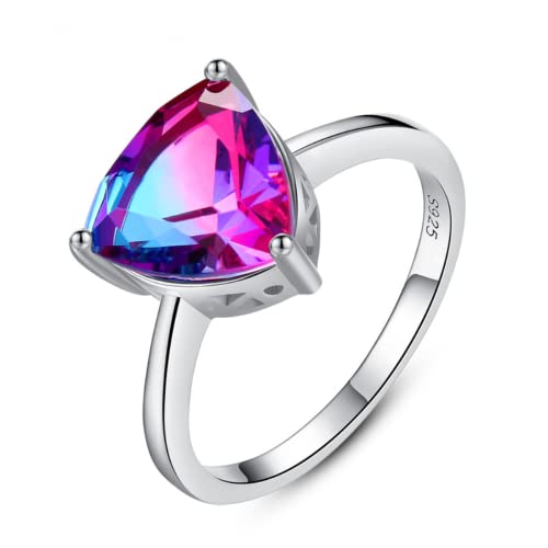Bague pour femme S925 bijou fin topaze triangle et rainbow stone géométrique
