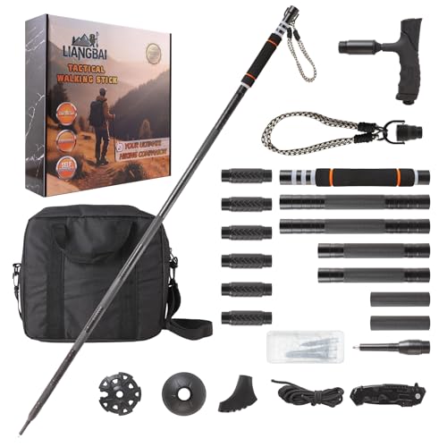 LIANGBAI Tactical Walking Stick, Survival Hiking Stick Walking Staff, Heavy Duty Tactical Cane Gear, Aluminum Trekking Pole for Outdoor Adventures, Gifts for Outdoorsy Men