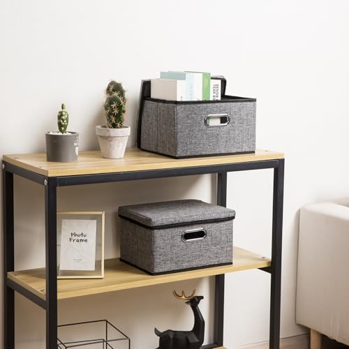 Image of PRANDOM Storage Bins with Lids [3-Pack] Linen Fabric Foldable Storage Boxes Organizer Containers Baskets Cube with Cover for Home Bedroom Closet Office Nursery Grey（11.4X8.6X6.7
