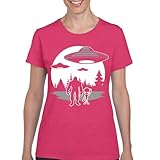 Best Friends Alien Bigfoot Moonlight Walk T-Shirt Funny Space UFO Hunter Sasquatch Believe Yeti BFF Pals Women's Tee Hot Pink X-Large