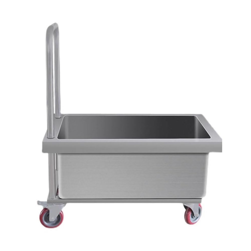 Aserzenith Stainless Steel Mop Service Basin Floor Mop Sink Movable Cart With Sink Drainage Strainer For Indoor/Outdoor Freestanding Sink Laundry Room Slop Sink