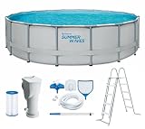 Summer Waves Frame Pool Rund 549x132 cm Grau Aufstellpool Kunststoff