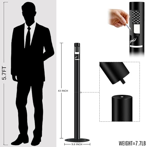 Image of Outdoor Cigarette Butt Receptacle,Detachable 43 inch Metals Standing Ashtray for Outside Patio, Offices, Home, Restaurants, Convenience Stores, Backyard