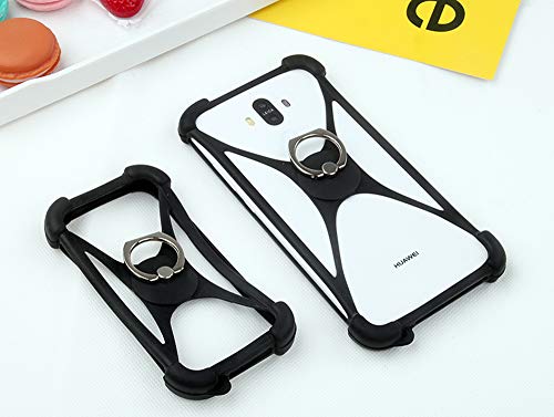 Universal Phone Ring Holder Case Fit iPhone Xs Max XR X 11 7 8 Plus Unimax UMX U683CL Elastic Silicone Bumper Cover Compatible with Huawei P20 Pro Samsung S9 Xiaomi Blu Phones Size 4'' to 6'' (Black)