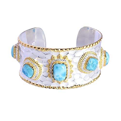 Bracelet Larimar véritable argent 925 massif fait main 20.3cm bijou femme
