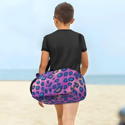 Duffle Bag Kids Gym Bag with Shoes Compartment & Wet Separation Overnight Travel Bag Pink Purple Blue Leopard Print for Girl Boy 6