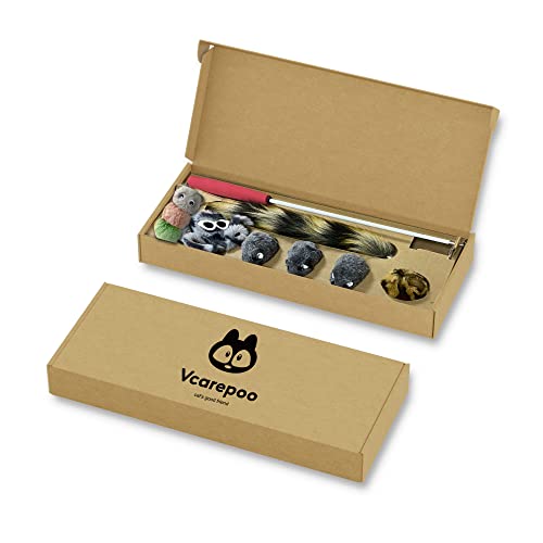 Vcarepoo Interactive Cat Wand Toys For Indoor Cats, 8 Pcs Retractable Cat Feather Toy For Kitten Kitty Exercise, Cute Funny Mouse Ball Worm Attachments Teaser Refills With Bell #TOP1