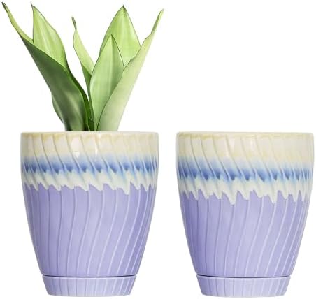plant lover housewarming gift cream purple ceramic planter set
