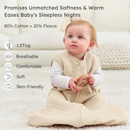 Unnivoll Schlafsack Baby Sommer 1.0 Tog Babyschlafsack 6-12 Monate Sommerschlafsack 78 cm für Jungen Mädchen Neugeborene Aprikose