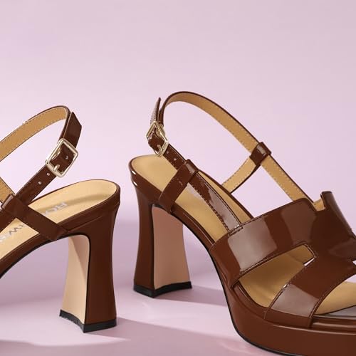 Image of ROSERWISH Heels for Women Chunky Block Platform High Heels Square Open Toe Strappy Heel Sandals Wedding Party Prom Fashion Slingback Dress Pump Sandals Shoes