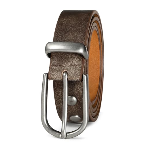 Brown Belt for Women with Silver Buckle Vintage Dark Brown Studded Belt for Pants Dresses Casual & Formal Wear2