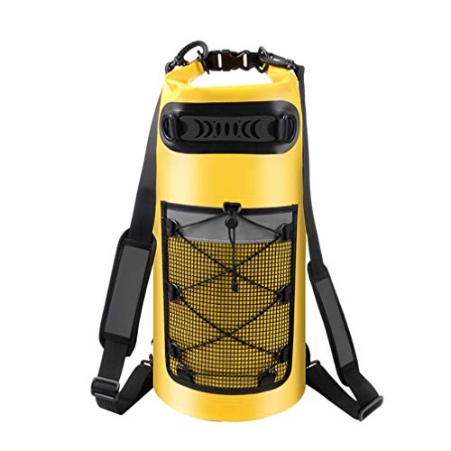 Mochila amarela à prova d'água com rodinhas para nadar e nadar na praia, caiaque, canoagem, pesca,