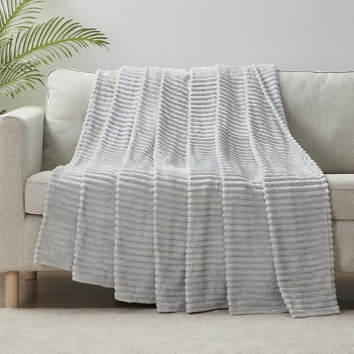Image of Nestl Light Grey Throw Blanket for Couch - Cozy Warm Fuzzy Blankets for Women, Set of 2 Small Fleece Throws for Girls - Silver, 50 x 60 Inches