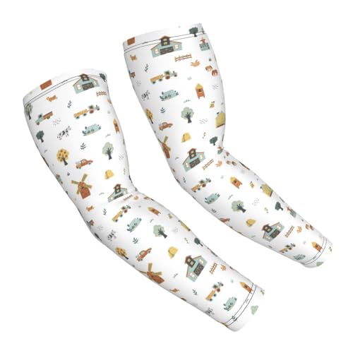 Salelf Farm with Farm Houses Arm Sleeves Cooling UV Sun Protection Sports Compression Sleeves for Men Women Golf Basketball Arm Sleeves