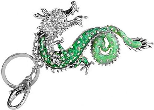 Chinese Dragon Keychain - Dragon Keychain Jewelry Antiqued Silver -