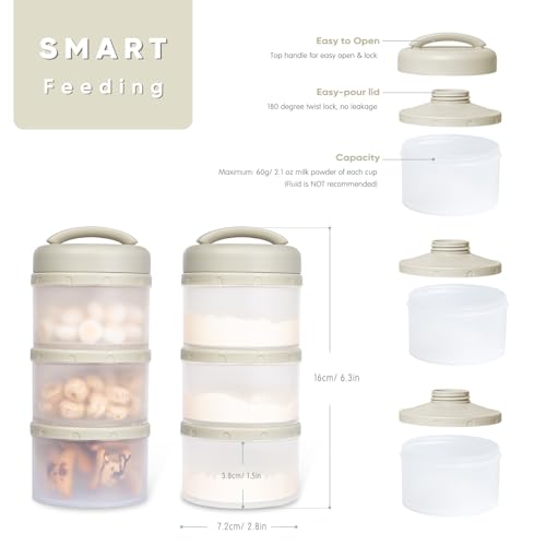 Image of Termichy Stackable Formula Dispenser Portable Milk Powder Container, 2 Pack, Warm Grey