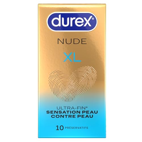 Durex Nude XL - 10 Préservatifs Homme Ultra Fins et Extra Larges - Largeur nominale 60mm