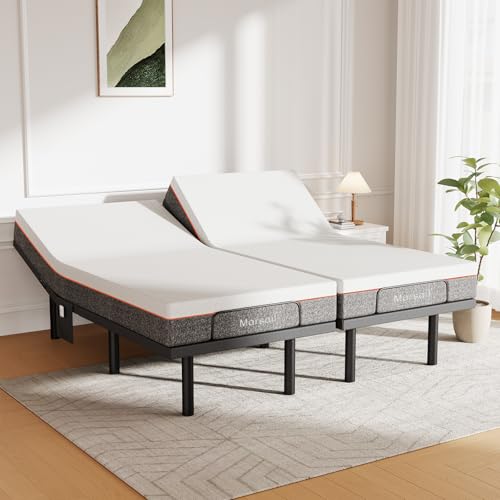 Image of Marsail MS01 Split King Adjustable Bed Frame + 10-inch Gel Memory Foam Mattress, Adjustable Bed Base with Under-Bed Nightlight, Wireless Remote Control Adjustable Bed with 4 Height Options, Split King