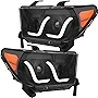 oEdRo Headlight Assembly Compatible with 2007-2013 Tundra 2008 2009 2010 2011 2012 2013 2014 2015 2016 2017 Sequoia Headlamps Housing LED Headlights Black
