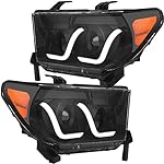 oEdRo Headlight Assembly Compatible with 2007-2013 Tundra 2008 2009 2010 2011 2012 2013 2014 2015 2016 2017 Sequoia Headlamps Housing LED Headlights Black