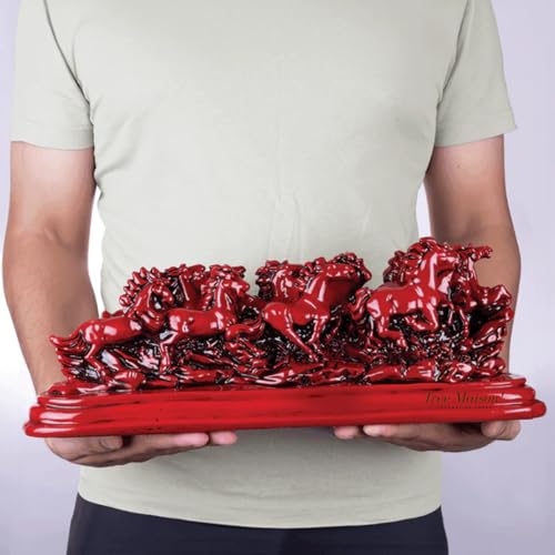 Image of Red Horse | Vastu 12 Running Horses |Size-39cm Approx |Weight- 1800gm Approx | 12 Horses Vastu Remedy | Decorative Showpiece for Home and Office |Pack of 1