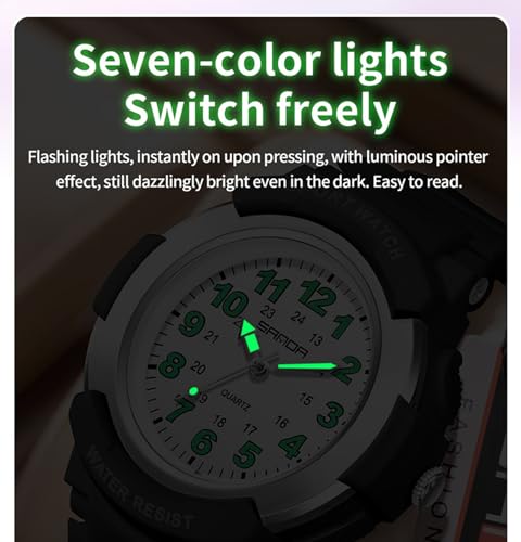 Gosasa Unisex Sports Quartz Watch Large Numbers Easy Red Dial 7-Color LED Backlight Lightweight Casual Wristwatch for Women Men with TPU Band,5ATM Waterproof,Shock Resistant4