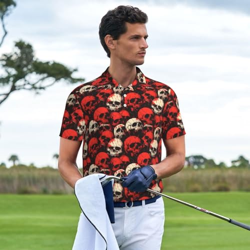 Red and White Skull Print Polo Shirts for Men-Funny Golf Shirts for Mens Short Sleeve Polos Polo T Shirts 5