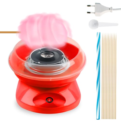Zuckerwatte Maschine für Zuhause, 27cm Größe Retro Cotton Candy Machine, Cotton Candy Machine 450W mit Stäbchen Messlöffel für Kinderfest, Geburtstag, Party (Rot)