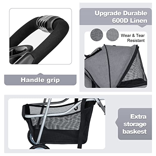 BestPet Pet Stroller Dog Cat Jogger Stroller for Medium Small Dogs Cats Folding Lightweight Travel Stroller with Cup Holder (Grey, 3 Wheels)
