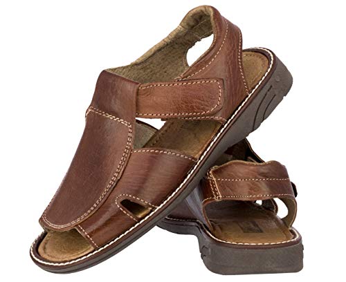 Cowboy Professional Men's Leather Sandals Authentic Cognac Mexican Huaraches, Fisherman Sandals Open Toe