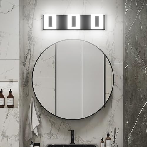 Image of 3 Light Modern Black Bathroom Vanity Light Fixtures Over Mirror Black Vanity Wall Lights