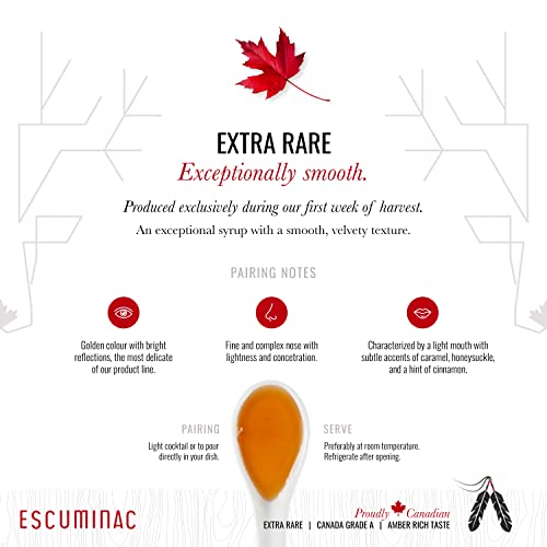 Escuminac Canadian Maple Syrup, Extra Rare Amber Rich Taste, Pure & Organic. Mini Glass Bottles 12 x 50ml, Bulk Format for Party Favors, Wedding, Holiday
