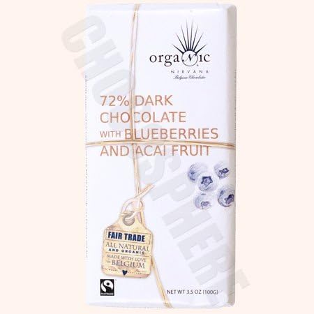 NIRVANA BELGIAN CHOCOLATES Organic Dark Chocolate Blueberry And Acai Fruit, 3.5 OZ