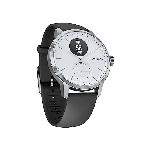 Migliori Smartwatch con Sensori per misurare l'ossigeno SpO2 e VO2 Max Withings Scanwatch 42 mm Bianco, Hybrid Smart Watch with ECG, Heart Rate Sensor And Oximeter, SpO2, Sleep Tracking Unisex-Adult