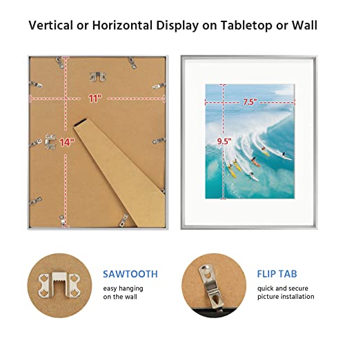 Folkor 11X14 Silver Frame With Mat For 8X10 Pictures Or Without Mat For 11X14, Aluminum Photo Frame With Stand For Tabletop Wall Display, Gallery Wall Art For Home Bedroom Decor (Silver, 1 Pack) #TOP4