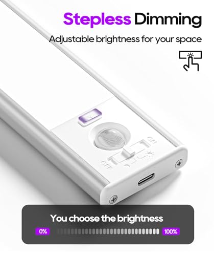 Image of 2 Pack 3200mAh Motion Sensor Under Cabinet Lights, 3 Color Temperature, Battery Powered, Kitchen, Closet, Bedroom