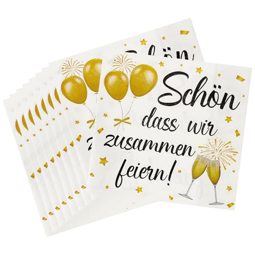 BORISCA 60 Stück Servietten Geburtstag, 33×33cm Servietten Schön Dass Wir Zusammen Feiern Deko, Geburtstagsservietten Weiß Gold Papierservietten für Geburtstage, Hochzeiten, Babytaufen