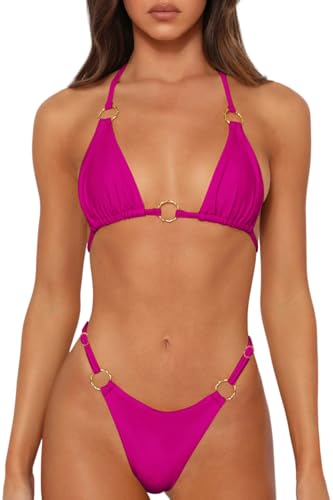 Image of MIKETAI Sexy Bikinis for Women 2 Piece Bikini Spaghetti Strap Swimsuits Solid Color Bathing Swimwear Triangle Bathing Suit